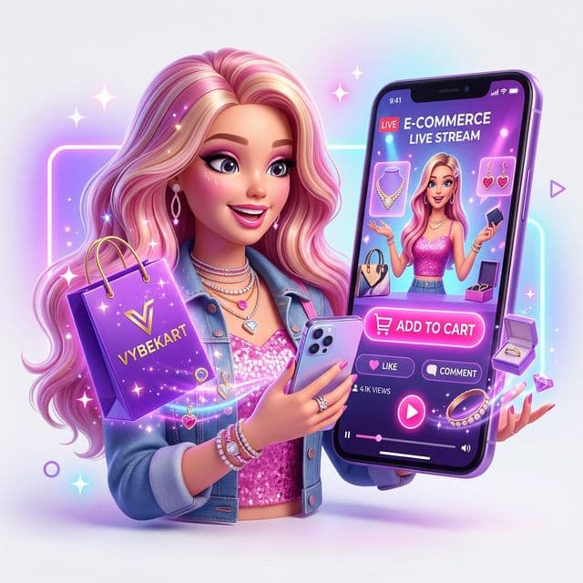 Fashion doll shopping for jewelry on a live stream